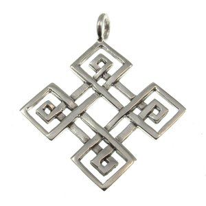 Solid 925 Sterling Silver Celtic Quaternary Knot Diamond Shaped Pendant